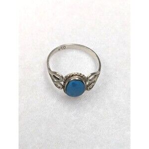Vintage 950 Pure Silver Ring with Turquoise Stone  Size 7.5
